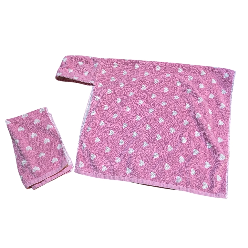 Pottery Barn Kids Heart Hooded Bath Towel And Hand Towel Pink